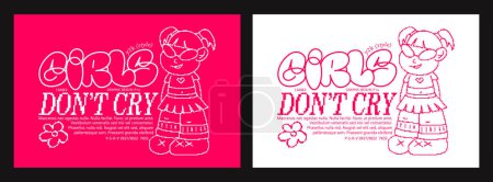 Téléchargez les illustrations : Affiche typographique rétro y2k pixel avec caractère 2000. Affiche avec fille dans un style cyberpunk futuriste. mascotte féminine - en licence libre de droit