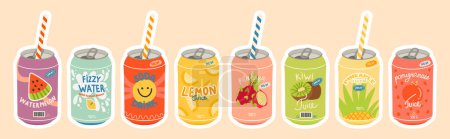 Ilustración de Juego de varias bebidas en latas - Imagen libre de derechos