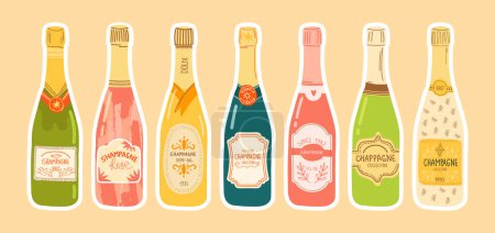 Téléchargez les illustrations : Illustration vectorielle de bouteilles de champagne - en licence libre de droit