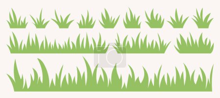 Illustration for Illustrations with grass border and icons in flat style isolated on white background. - Royalty Free Image
