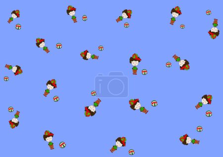 Photo for Seamless Pattern with small boys with ball on blue background - Royalty Free Image