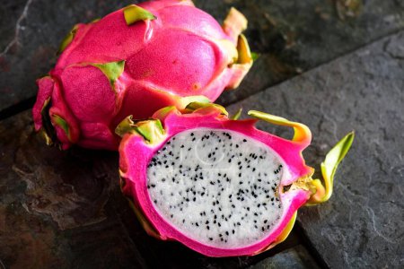 Top Close-Up View of Exquisite Dragon Fruit Slice in Stunning 4K Resolution