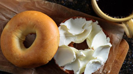 Morning Bliss: Top Close-Up of Bagel with Cream Cheese in 4K image