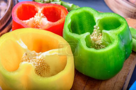 Photo for Close-Up 4K Ultra HD Image of Colorful Cut Bell Pepper - Culinary Palette - Royalty Free Image