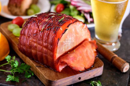 Savor the Sweetness: 4K Ultra HD Image of Delicious Honey Glazed Ham Close-Up