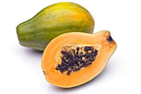 Tropical Delight: 4K Ultra HD Image of Cut Papaya on White Background