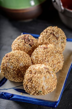 Traditional Delight: 4K Ultra HD Image of Rice Ball with Sesame Seeds