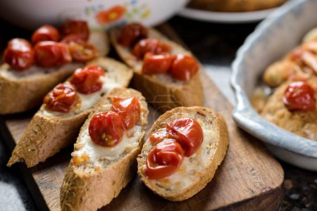 Close-Up 4K Ultra HD Image of Bruschetta with Cheese - Stock Photography