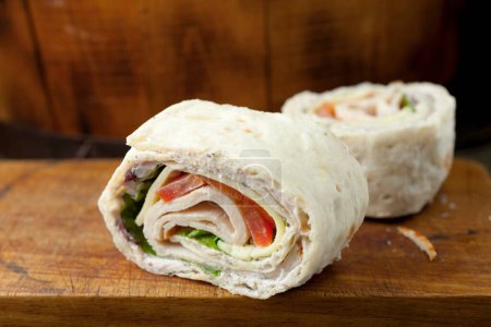 Tortilla Roll-Up with Ham and Cheese - Close-Up 4K Ultra HD Image - Stock Photography