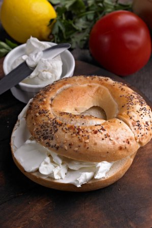 Close-Up 4K Ultra HD Image of Bagel with Cream Cheese - Stock Photography