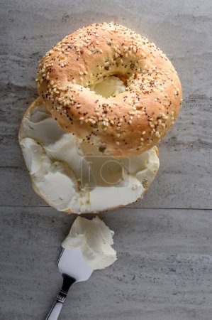 Close-Up 4K Ultra HD Image of Bagel with Cream Cheese - Stock Photography