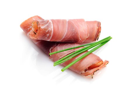 Savor the Flavor: Breathtaking 4K Ultra HD Image of Prosciutto on White Background