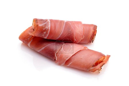 Savor the Flavor: Breathtaking 4K Ultra HD Image of Prosciutto on White Background
