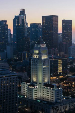 City Hall Majesty: Aerial 4K View of Los Angeles City Hall in Civic Center