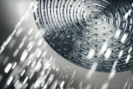 Captivating Closeup: Round Shower Head with Delicate Water Beams in 4K image