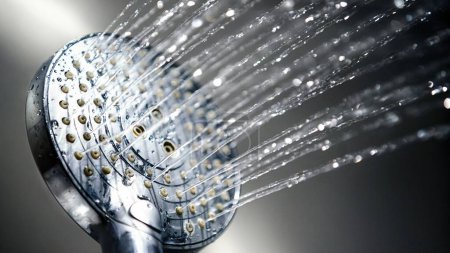 Captivating Closeup: Round Shower Head with Delicate Water Beams in 4K image