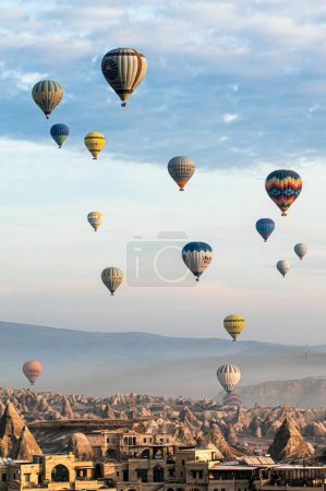 Photo for Mesmerizing Sunrise Flight: 4K Ultra HD image of Hot Air Balloons Over Cappadocia Valley - Royalty Free Image