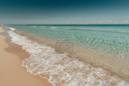  Sunlit Shoreline: Genießen Sie die ruhige Szene der Strandwellen an einem Sommertag - 4K Ultra HD-Bild