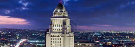 4K Ultra HD Drone image: Aerial View at night of Downtown Los Angeles on a Clear Spring Day at night 