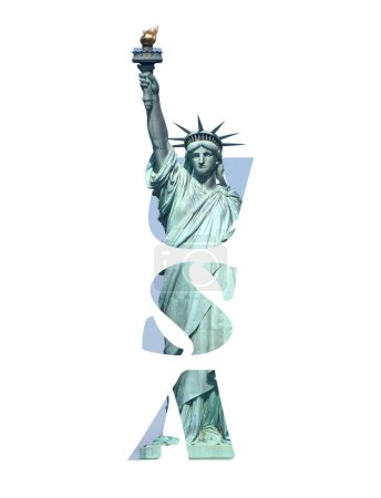Foto de Estatua de la Libertad en el texto de EE.UU. - Imagen libre de derechos