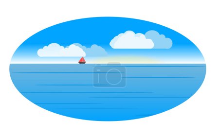 Téléchargez les photos : Image vectorielle d'un océan avec un voilier - en image libre de droit