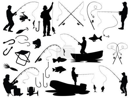 Conjunto de arte vector silueta de pesca