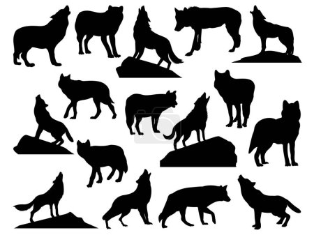 Ilustración de Conjunto de Howling Wolf silueta vector de arte - Imagen libre de derechos