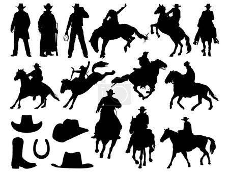Conjunto de Cowboy silueta vector de arte
