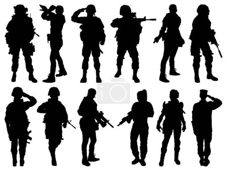 Ilustración de Conjunto de soldados femeninos en uniforme. ilustración vectorial. - Imagen libre de derechos
