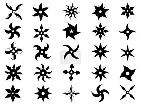 Set of Ninja stars silhouette vector art