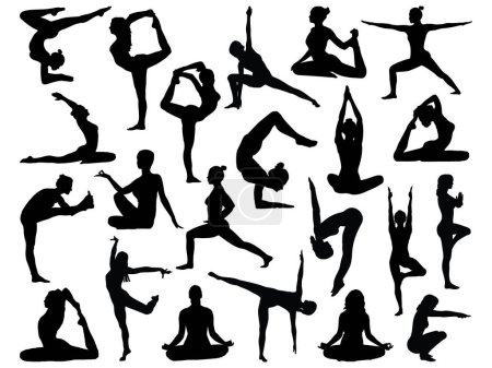 Illustration for Set of Yoga Poses Silhouette vector art - Royalty Free Image