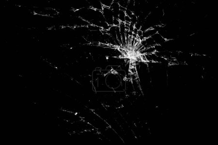 Broken glass - white lines on black background, design element. Broken glass smartphone.