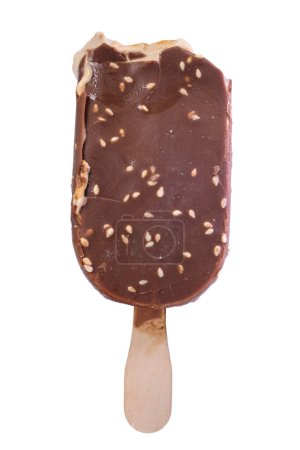 Photo for Bitten chocolate popsicle ice cream isolated on white background with clipping path. - Royalty Free Image