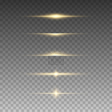 Illustration for Gold color shining star collection. Vector flashing lights set - Royalty Free Image