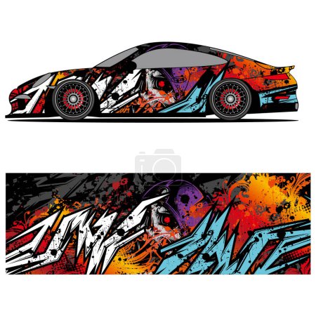 Illustration for Full wrap racing car abstract vinyl sticker graphics kit auto, automobile, automotive, background, branding design, camouflage, car sticker, - Royalty Free Image