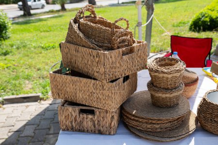 An assortment of hand-woven baskets.