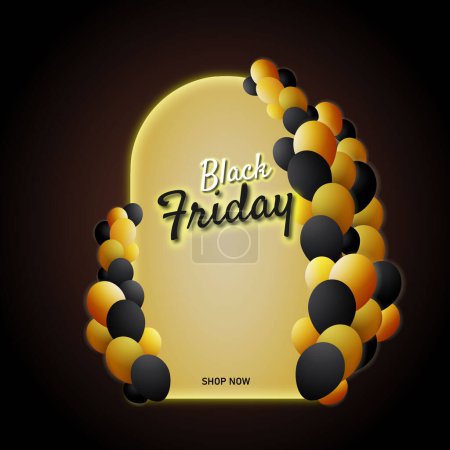 Illustration for Modern black friday sale banner with realistic balloons - Royalty Free Image