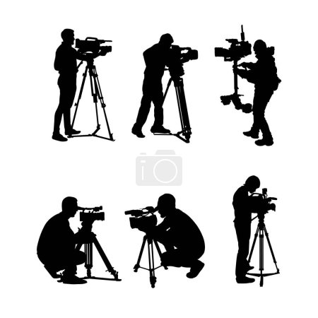 Illustration for Set of silhouettes of television station camera operators - Royalty Free Image