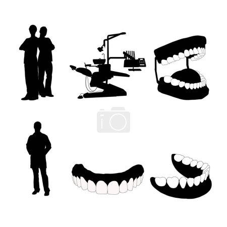 Illustration for Set of dentist silhouettes and dental practice tools - Royalty Free Image