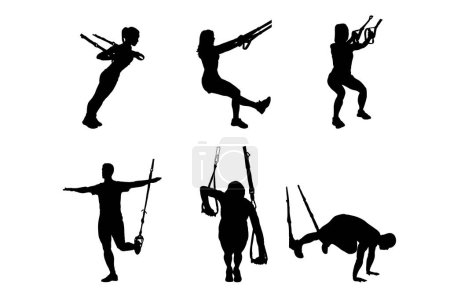 Illustration for Set of silhouettes of Trx fitness workout vector design - Royalty Free Image