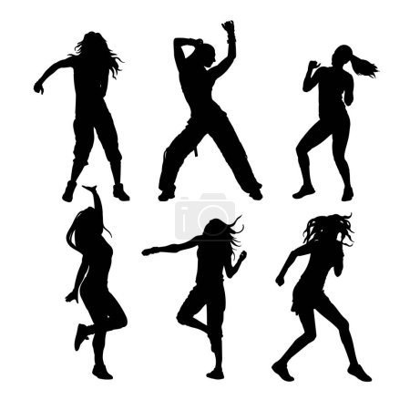 Set of silhouettes of women sport zumba dance