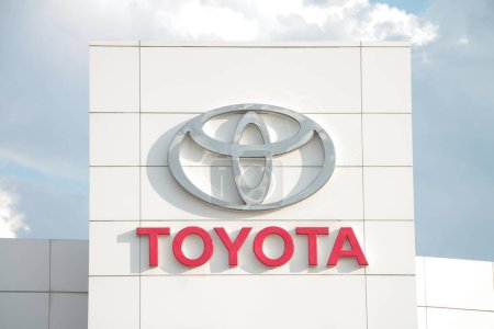 Photo for Toyota logo sign on front of dealership outside exterior, close up - Royalty Free Image