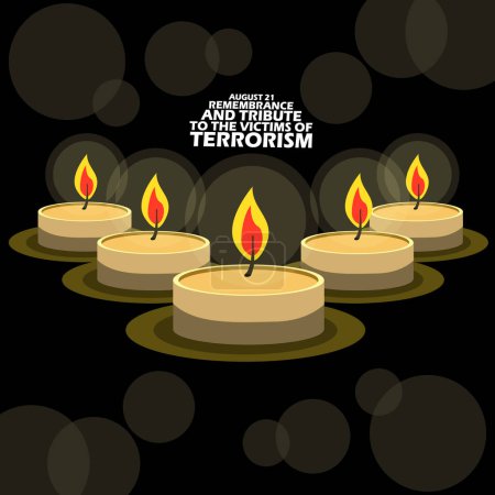 Photo for Candles burning in the dark with bold text on black background to commemorate International Day of Remembrance and Tribute to the Victims of Terrorism on August 21 - Royalty Free Image