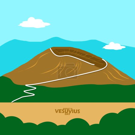 Illustration for View of Mount Vesuvius in the city of Pompeii City of Naples in Italy, with bold text to commemorate Vesuvius Day on August 24 - Royalty Free Image