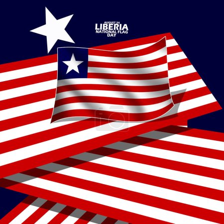Photo for Liberia flag with ribbons, star and bold text on dark blue background to commemorate Liberia National Flag on August 24 - Royalty Free Image