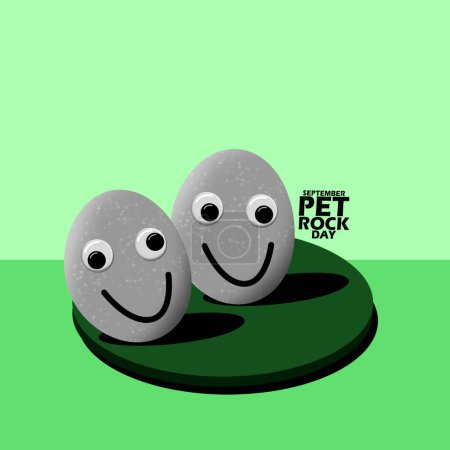 Photo for Two unique stones with cute looking eyes attached on wooden round plate, with bold text on green background to celebrate National Pet Rock Day on September - Royalty Free Image