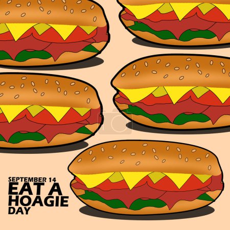 Photo for Some meat sandwiches commonly called Hoagie, with bold text on light brown background to celebrate National Eat A Hoagie Day on September 14 - Royalty Free Image