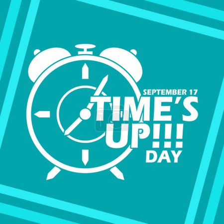 Ilustración de Icono del reloj despertador y gran texto en negrita en marco sobre fondo turquesa para conmemorar el Día del Tiempo el 17 de septiembre - Imagen libre de derechos