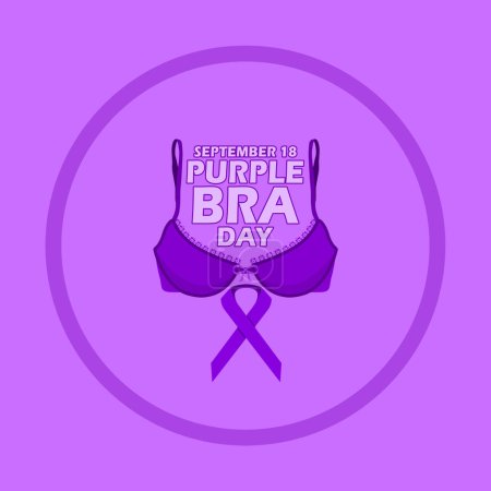 Photo for Purple Bra icon and purple ribbon with bold text in circle frame on purple background to commemorate Purple Bra Day on September 18 - Royalty Free Image