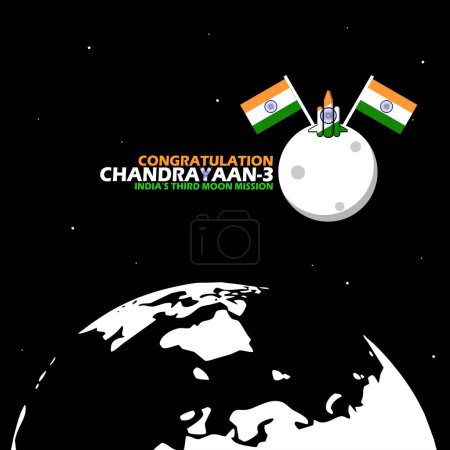 Ilustración de La misión espacial de cohetes desde el país de la India llamada Chandrayaan 3 aterrizó en la luna - Imagen libre de derechos